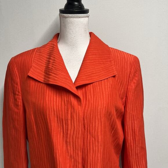 Jones New York Collection Blazer Jacket size 12 Coral Stripe Linen Silk Career - Picture 3 of 9